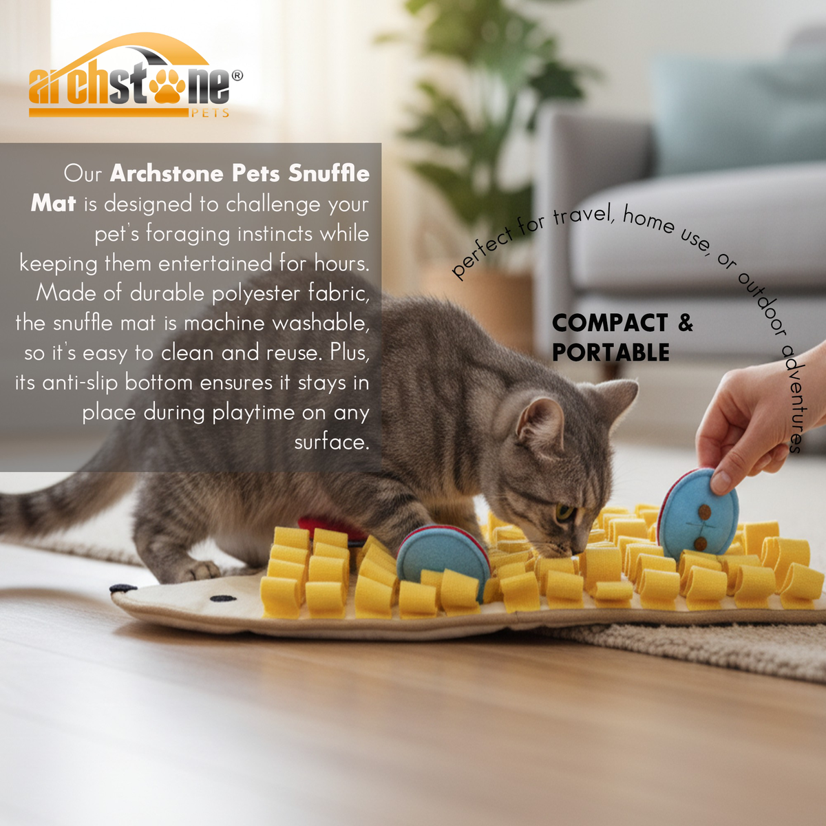 Archstone Pets Snuffle Mat - Porcupine, Feeding Training Mat