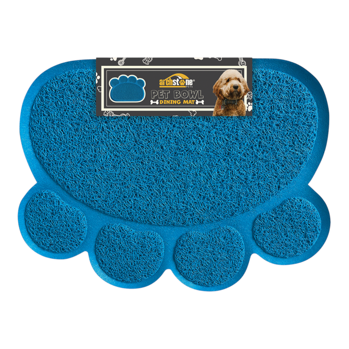 Archstone Pets Bowl Dining Mat - Blue, Pawprint Shape