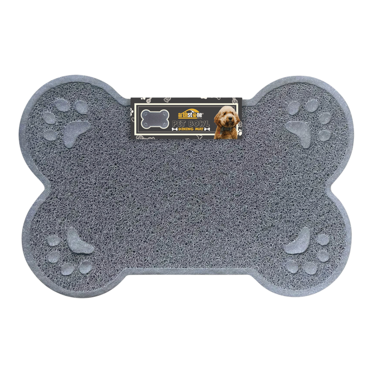 Archstone Pets Bowl Dining Mat - Gray, Bone Shape