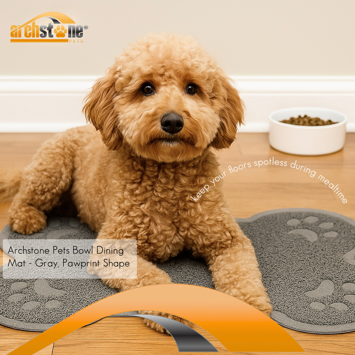 Archstone Pets Bowl Dining Mat - Gray, Bone Shape