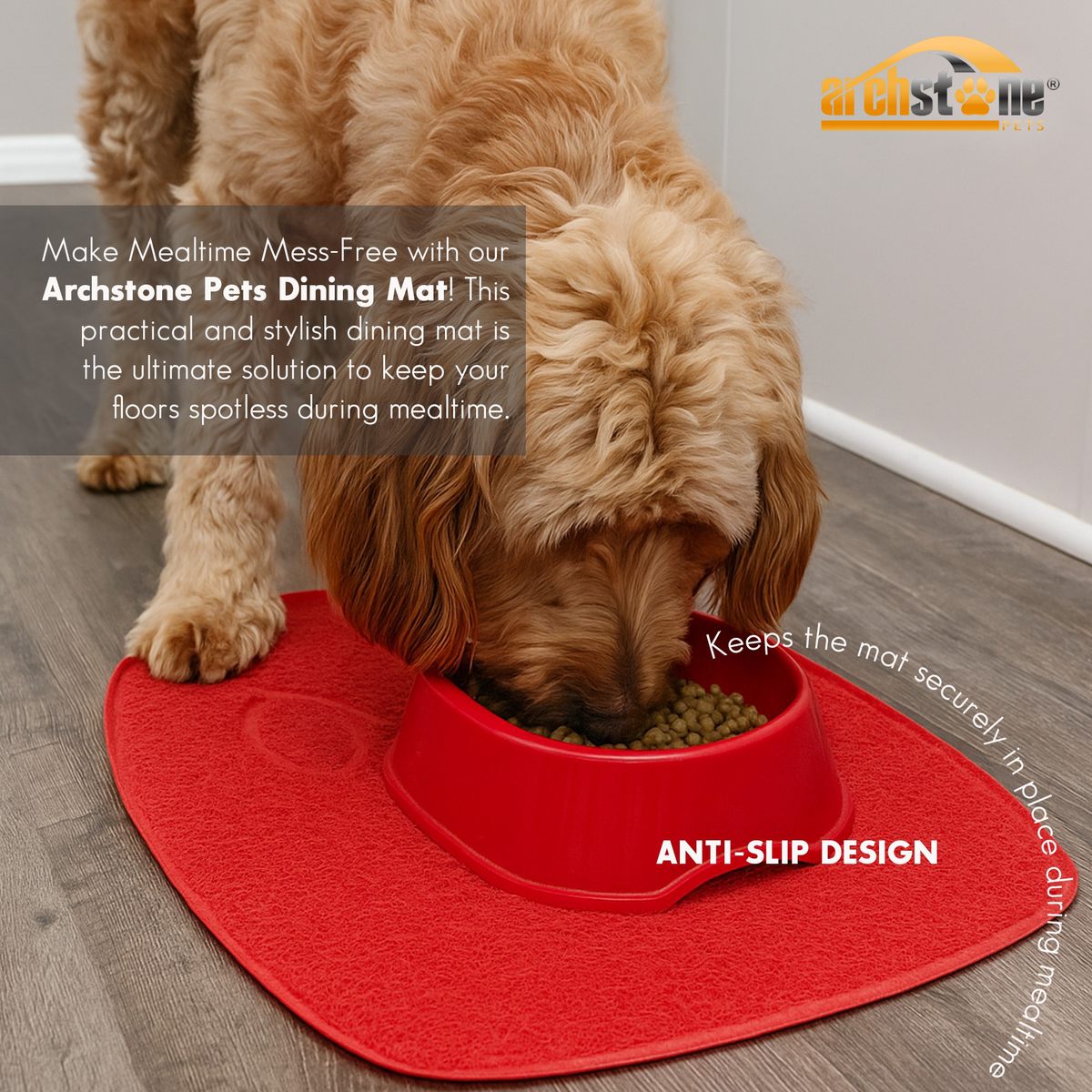 Archstone Pets Bowl Dining Mat - Red, Shield Shape
