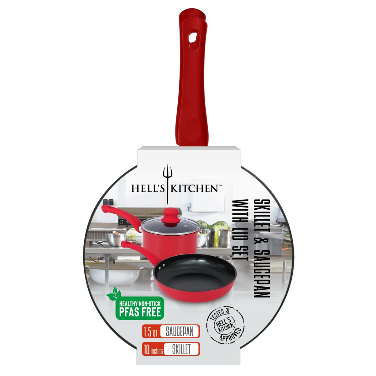 Hell’s Kitchen 1.5-Quart Saucepan and 10-Inch Skillet Set - Red