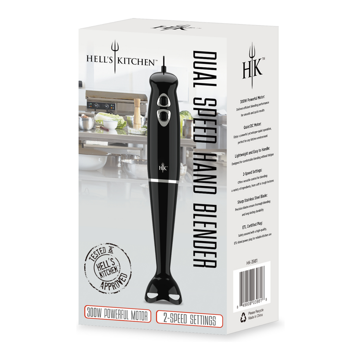 Hell's Kitchen 300W Dual Speed Hand Blender - Black
