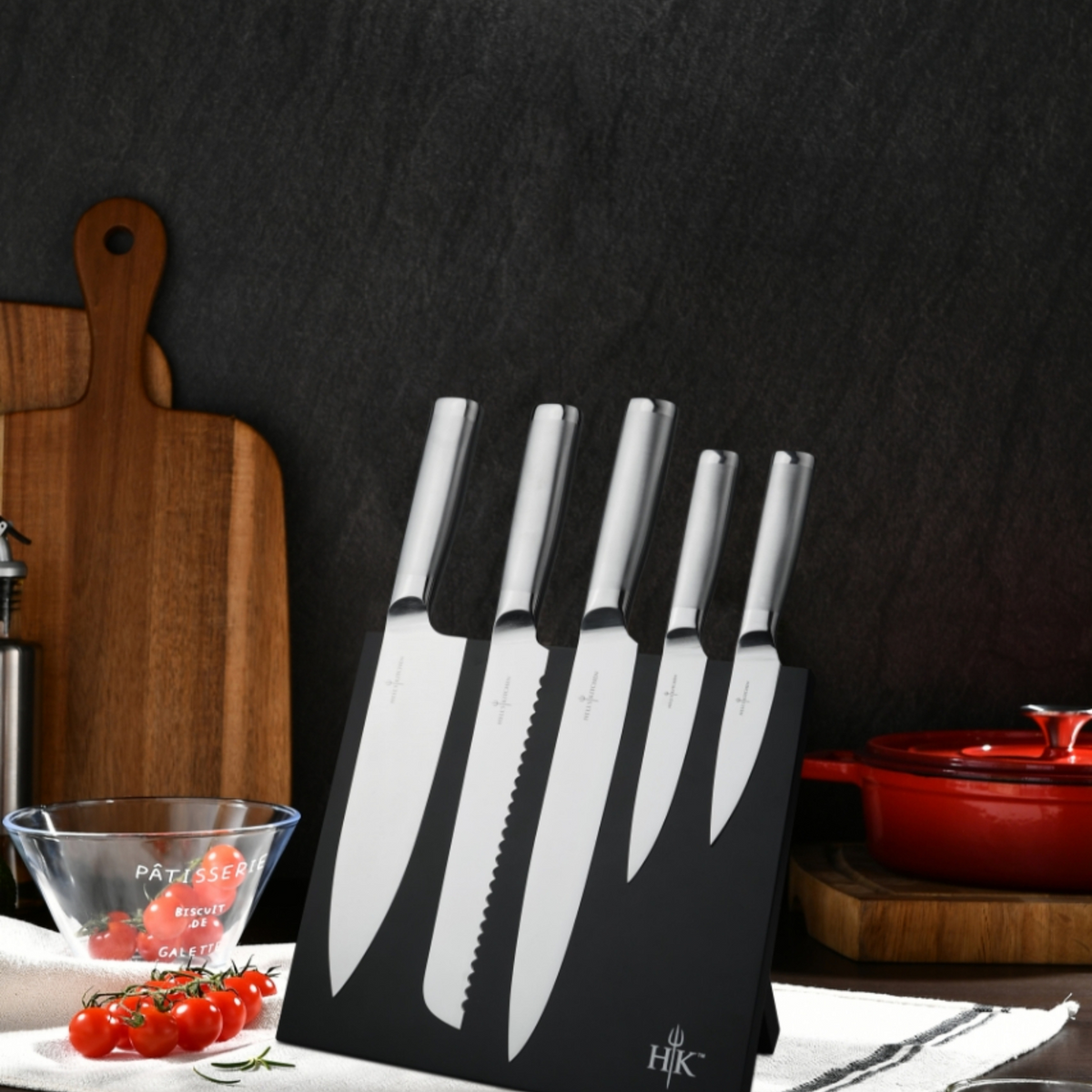 Hell's Kitchen 6-Piece Stainless Steel Knives with Magnetic Board Set