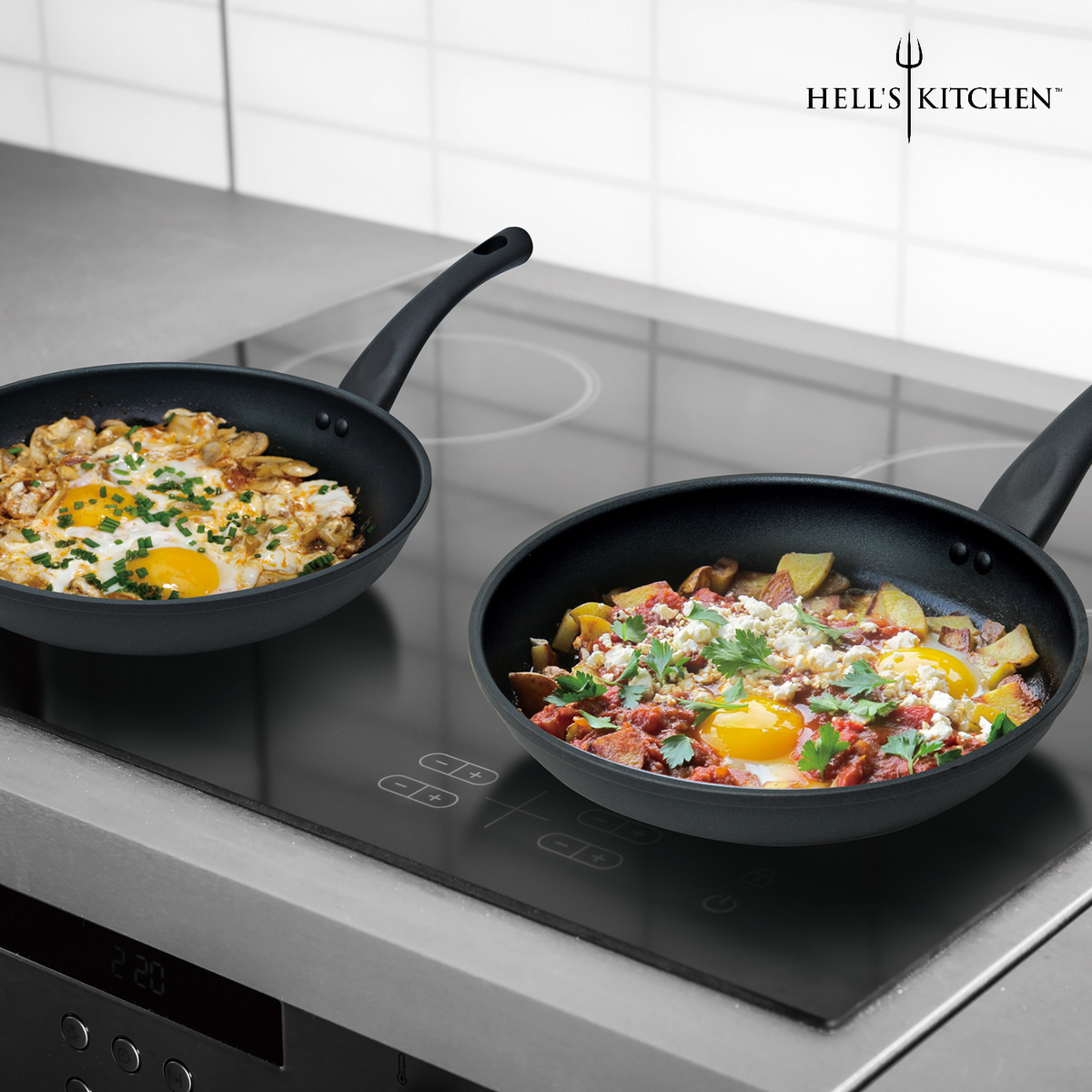 Hell's Kitchen 10-Inch & 12-Inch Ceramic Fry Pan Set - Black