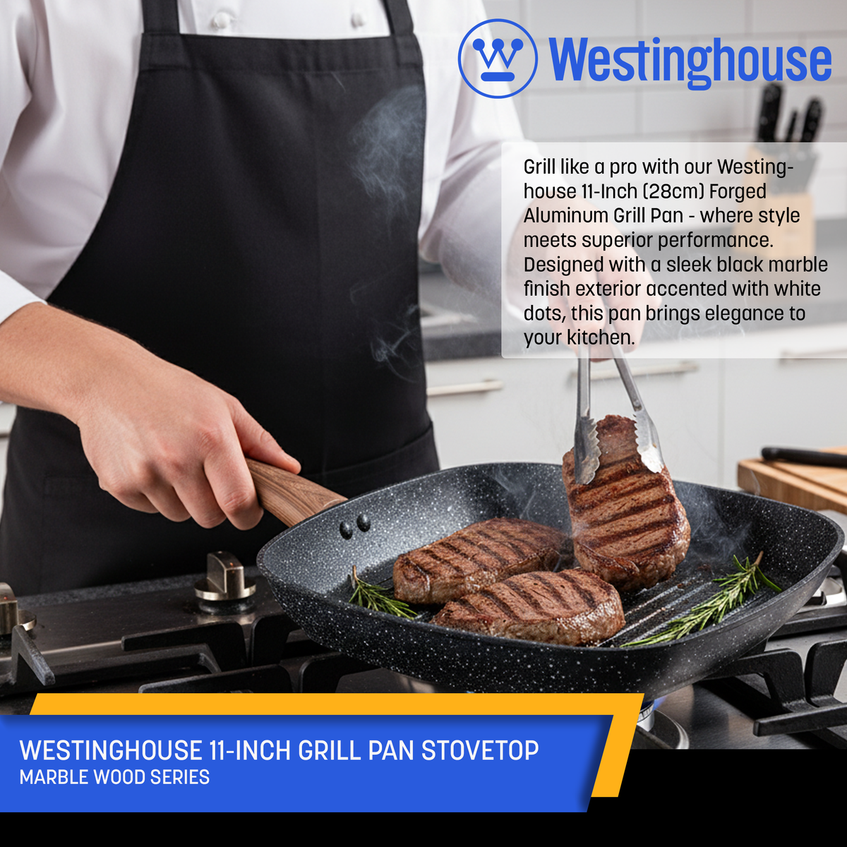 Westinghouse 11-Inch Grill Pan Stovetop - Marble Wood Series