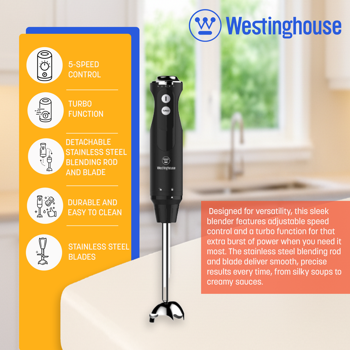 Westinghouse Multi-Speed Hand Blender - Everyday Series